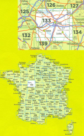 detail IGN 133 Tours Blois 1:100t mapa IGN