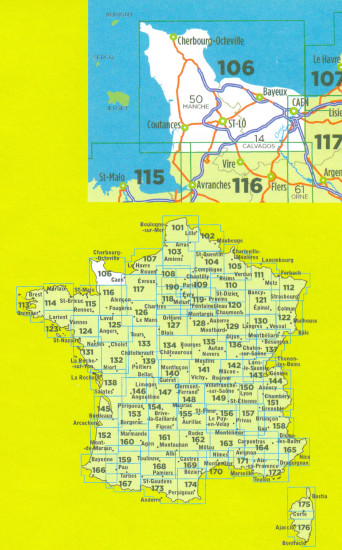 detail IGN 106 Caen, Cherbourg - Octeville 1:100t mapa IGN