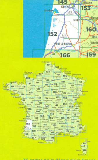 detail IGN 152 Bordeaux, Mont de Marsan 1:100t mapa IGN