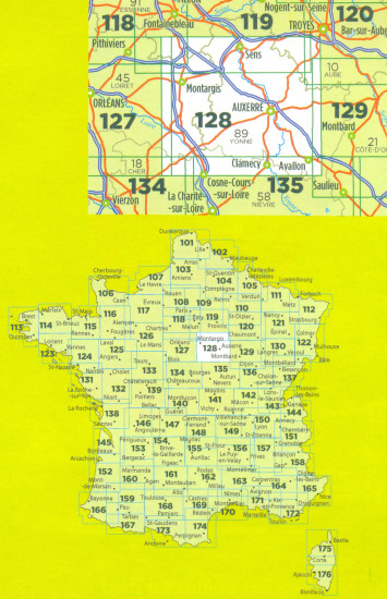 detail IGN 128 Auxerre, Montargis 1:100t mapa IGN