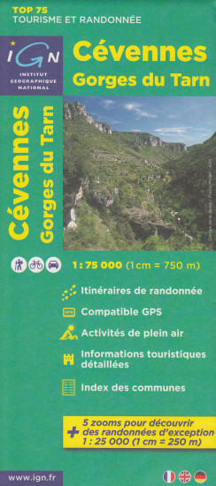 detail Cevennes, Gorges du Tarn 1:75t mapa IGN