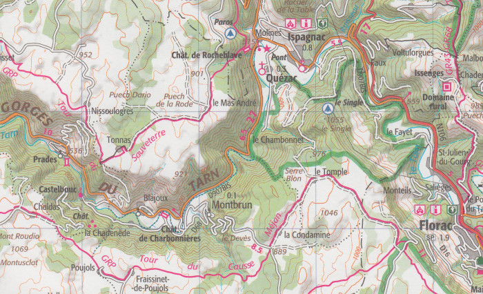 detail Cevennes, Gorges du Tarn 1:75t mapa IGN
