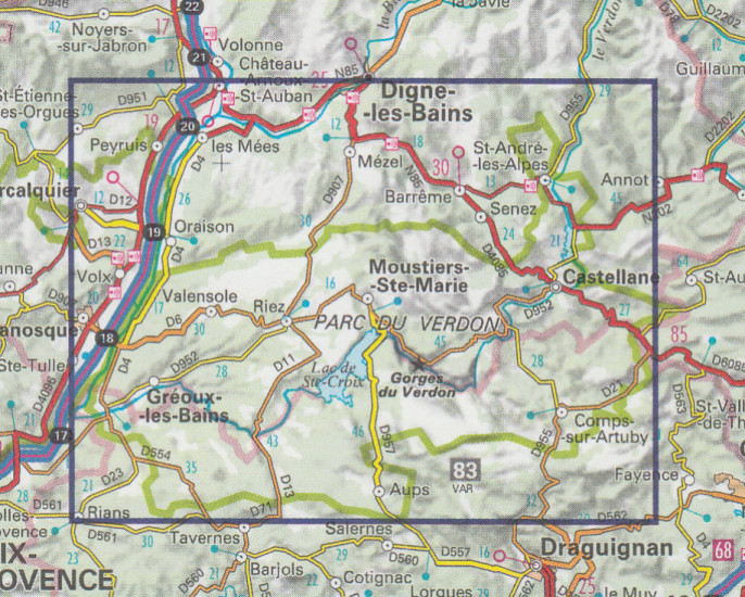 detail Verdon, Lac Ste Croix, Plateau de Valensole 1:75t mapa IGN