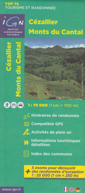 Cezallier, Monts du Cantal 1:25t mapa IGN