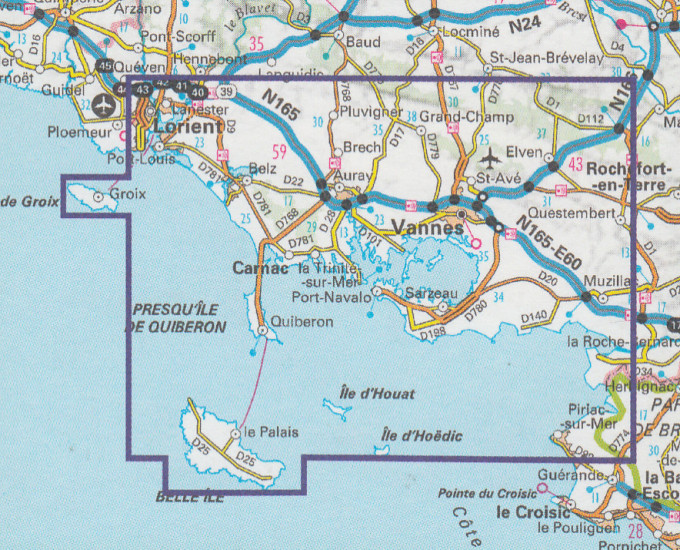 detail Golfe du Morbihan, Ile Groix, Belle Ile 1:75t mapa IGN