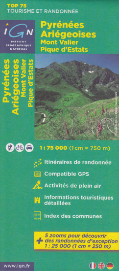 detail Pyrénées Ariégeoises, Mont Valier, Pique d´Estats 1:75t mapa IGN