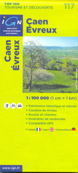 detail IGN 117 Caen, Evreux 1:100t mapa IGN