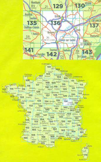detail IGN 136 Dijon, Chalon-Sur-Saone 1:100t mapa IGN