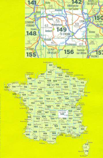 detail IGN 149 Lyon, St-Étienne 1:100t mapa IGN