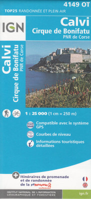 IGN 4149 OT Calvi, Cinque du Bonifatu, PNR de Corse 1:25t mapa IGN