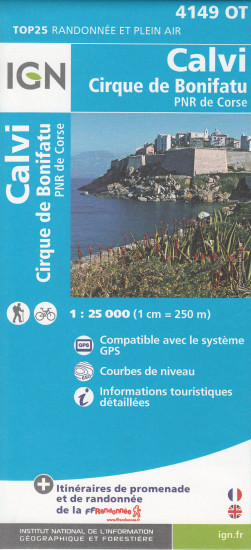 detail IGN 4149 OT Calvi, Cinque du Bonifatu, PNR de Corse 1:25t mapa IGN