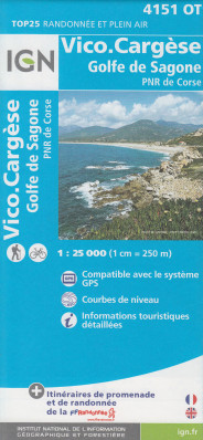 IGN 4151 OT Vic, Cargese, Golfe de Sagone, PNR de Corse 1:25t mapa IGN