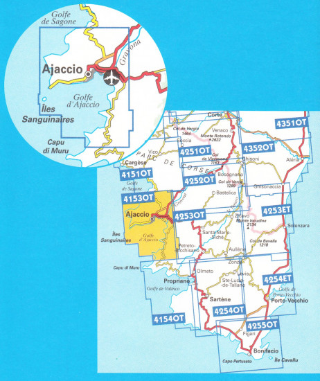 detail IGN 4153 OT Ajaccio, Iles Sanguinaires 1:25t mapa IGN