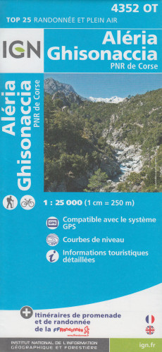IGN 4352 OT Aléria, Ghisonaccia, PNR de Corse 1:25t mapa IGN