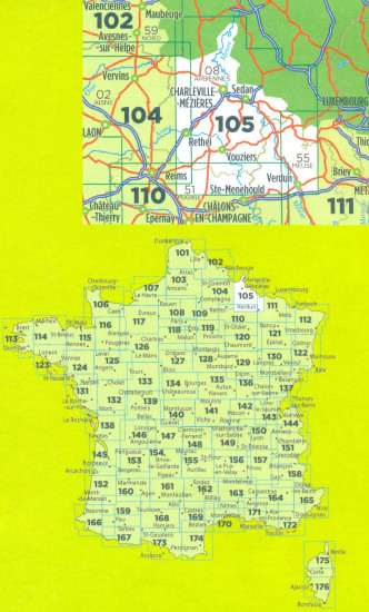 detail IGN 105 Charleville-Méziers, Verdun 1:100t mapa IGN