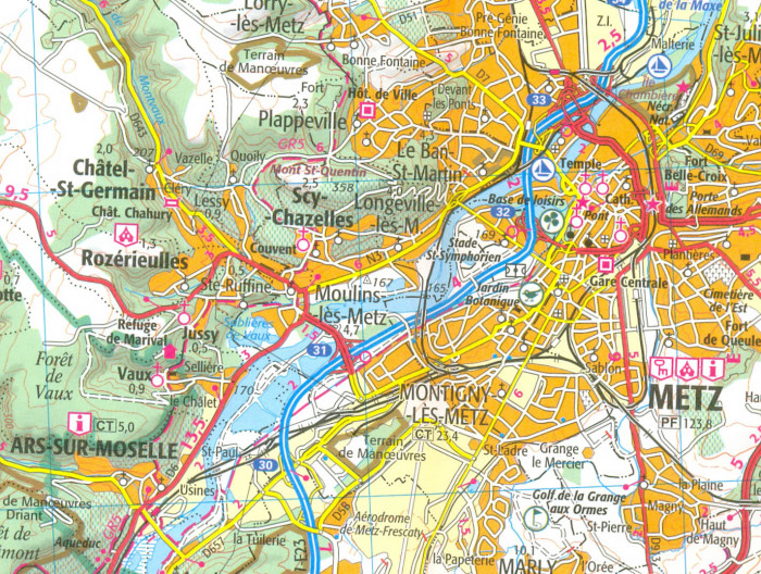 detail IGN 111 Metz, Verdun, Luxembourg 1:100t mapa IGN