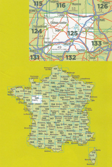 detail IGN 125 Angers, Laval 1:100t mapa IGN