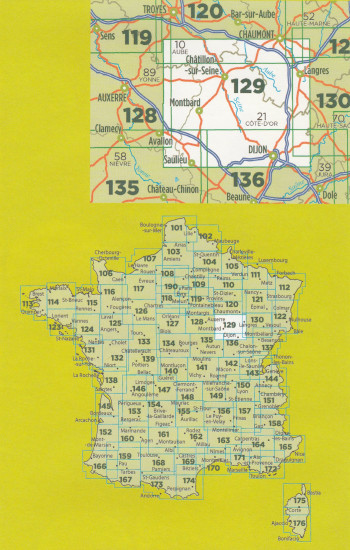 detail IGN 129 Dijon, Montbard 1:100t mapa IGN