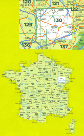 detail IGN 130 Vesoul, Langres 1:100t mapa IGN