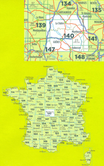 detail IGN 140 Montlucon, Guéret 1:100t mapa IGN