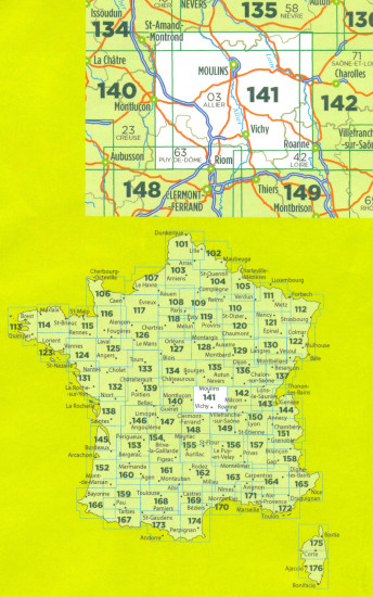 detail IGN 141 Moulins, Vichy 1:100t mapa IGN