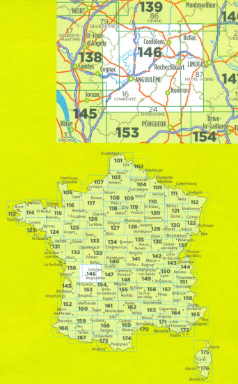 detail IGN 146 Angouleme, Bellac 1:100t mapa IGN