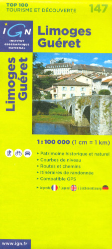 IGN 147 Limoges, Guéret 1:100t mapa IGN