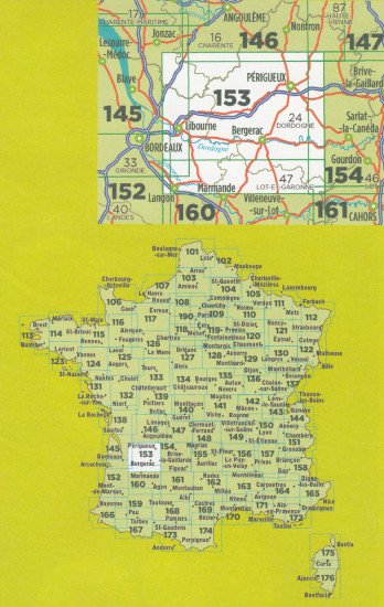 detail IGN 153 Périgueux, Bergerac 1:100t mapa IGN