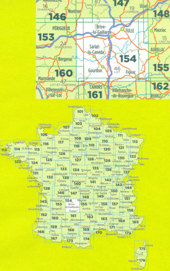 detail IGN 154 Brive-la-Gaillarde, Figeac 1:100t mapa IGN