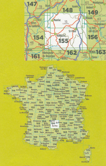 detail IGN 155 Aurillac, St-Flour 1:100t mapa IGN