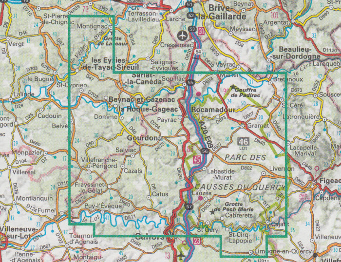 detail Périgord Noir, Haut-Quercy 1:75t mapa IGN