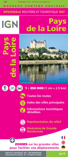 detail Pays de la Loire regionální mapa Francie 1:250 000 IGN