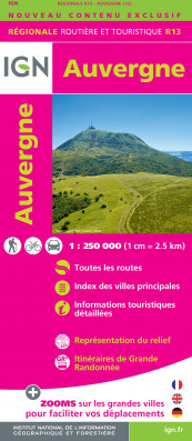Auvergne regionální mapa Francie v měřítku 1:250 000 IGN
