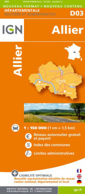 Allier departement 1:150.000 mapa IGN