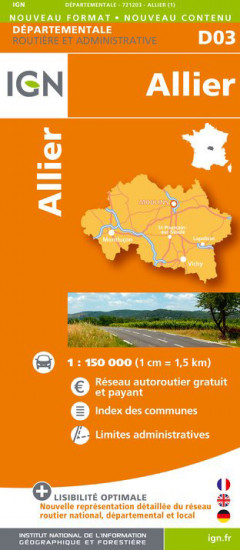 detail Allier departement 1:150.000 mapa IGN