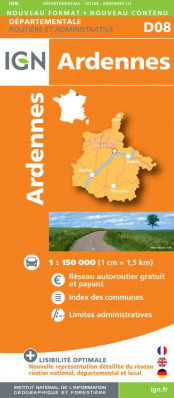 Ardennes departement 1:150.000 mapa IGN