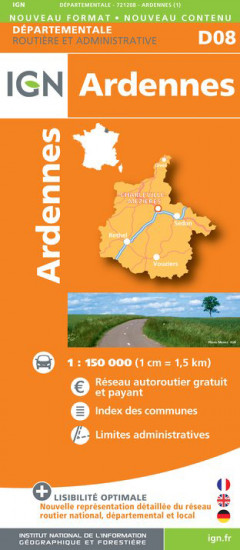 detail Ardennes departement 1:150.000 mapa IGN