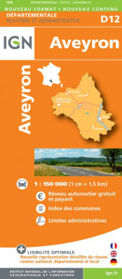 Aveyron departement 1:150.000 mapa IGN