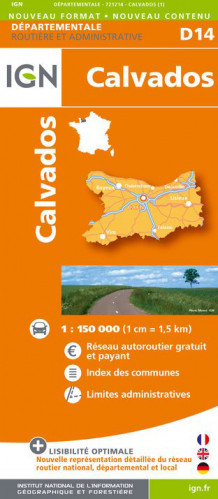 Calvados departement 1:150.000 mapa IGN