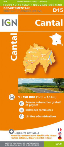 Cantal departement 1:150.000 mapa IGN
