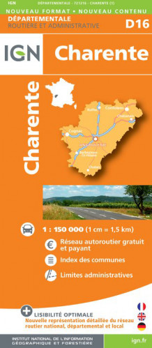 Charente departement 1:150.000 mapa IGN