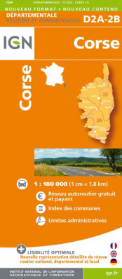 Corse du Sud / Hte Corse departement 1:180.000 mapa IGN