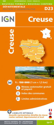 Creuse departement 1:150.000 mapa IGN