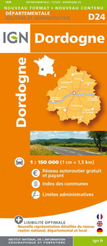 Dordogne departement 1:150.000 mapa IGN