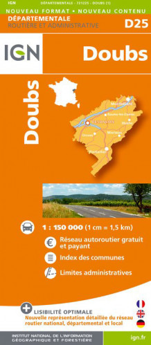 Doubs departement 1:150.000 mapa IGN