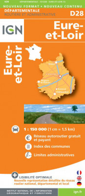 Eure-et-Loir departement 1:150.000 mapa IGN