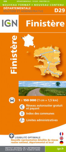 Finistere departement 1:150.000 mapa IGN