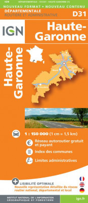 Haute-Garonne departement 1:150.000 mapa IGN