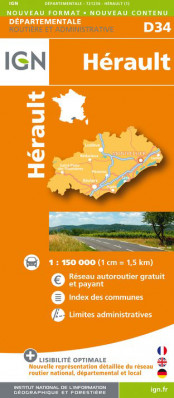 Hérault departement 1:150.000 mapa IGN