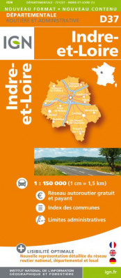 Indre-et-Loire departement 1:150.000 mapa IGN
